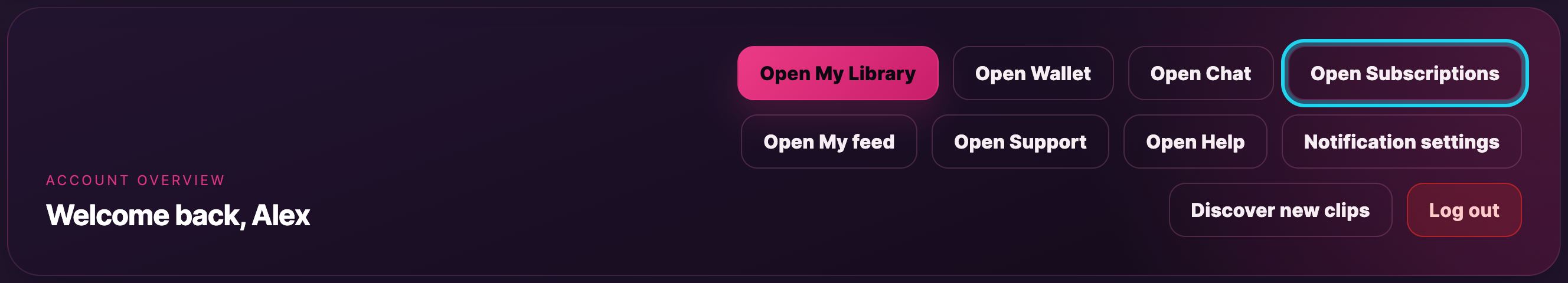 My account sidebar with "Subscriptions" highlighted.