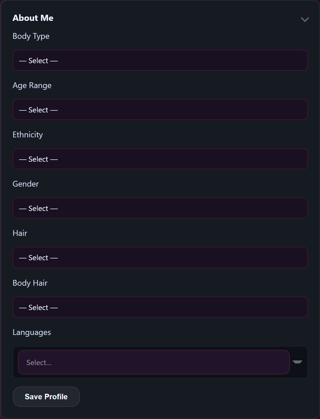 /store-manager/my-profile/ Seite mit der sichtbaren Abschnittsliste.