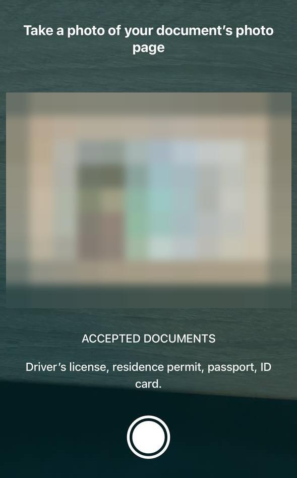 The document capture step with a frame to align the ID inside.