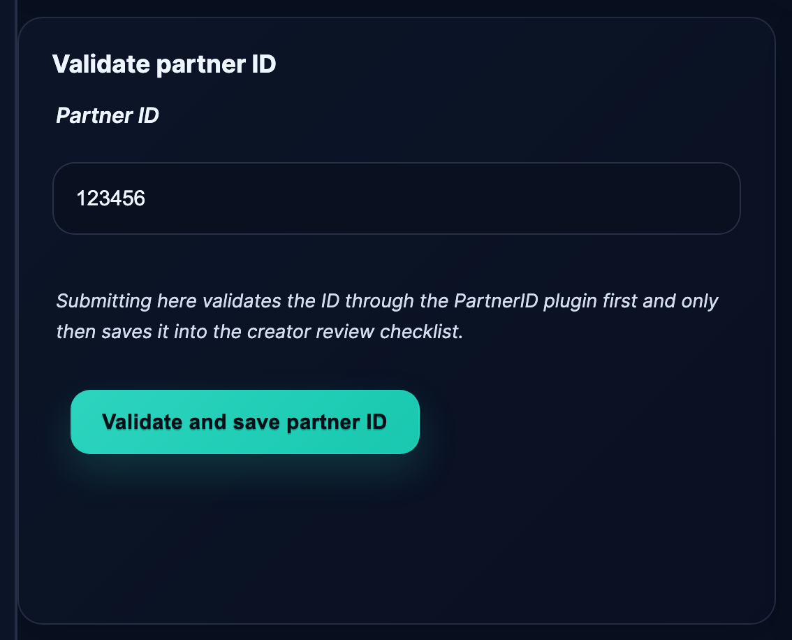 Back on Lewdden: enter the Partner ID you received and validate it.