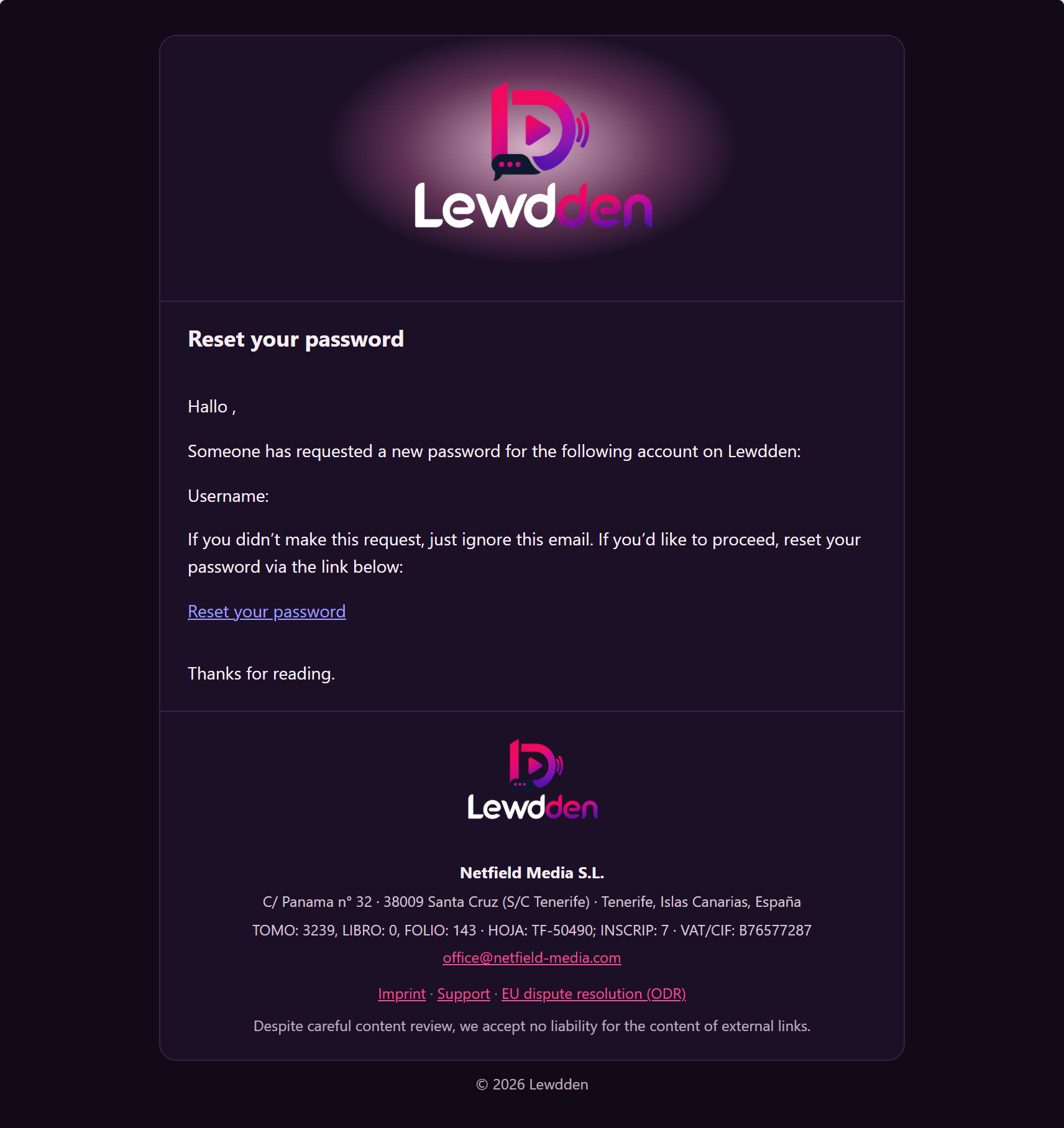 The reset email — click "Reset your password".