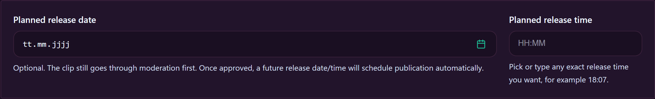 Planned release date field on the Add Clip form.