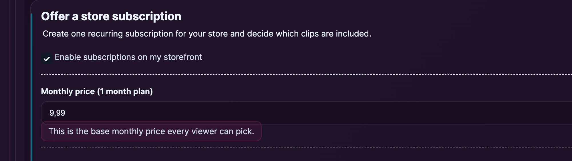 The Enable toggle and the monthly base price.