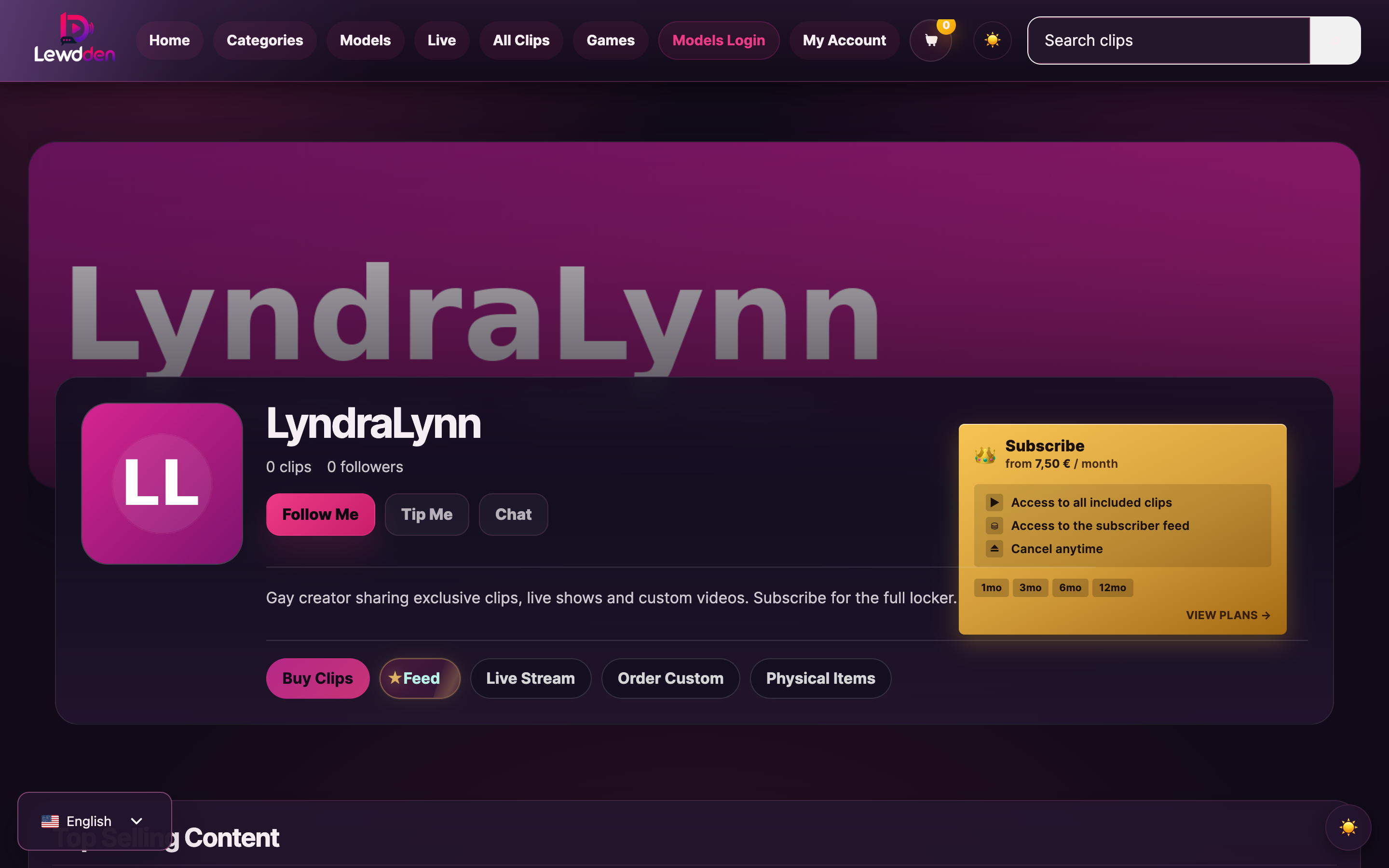 Creator storefront with the Subscribe button visible.