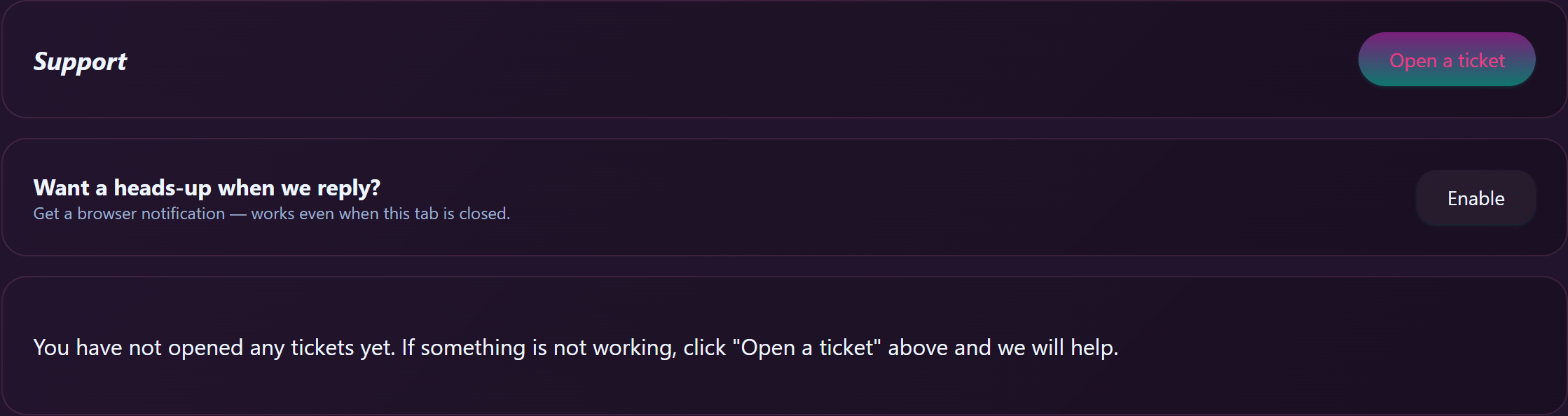 The creator support page in Store Manager — same layout, creator categories.