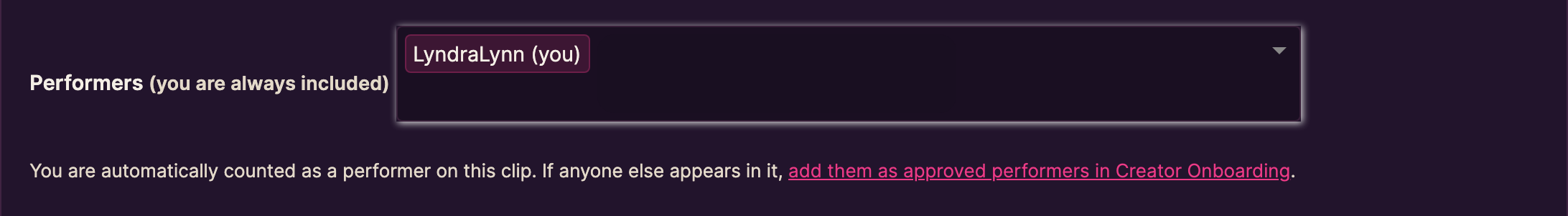 The Performers field with your own name already included